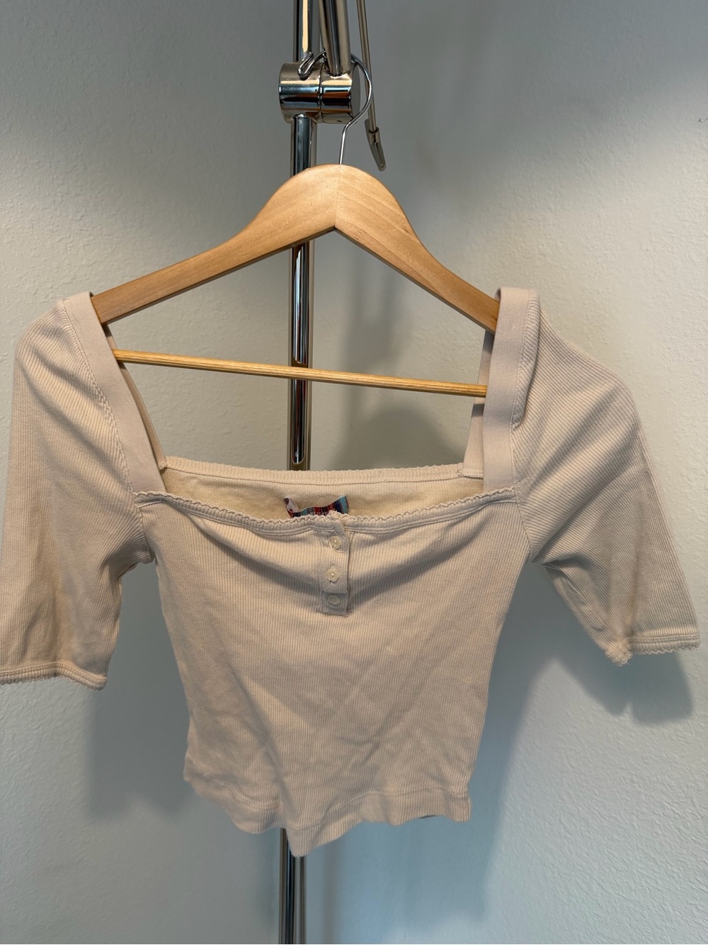 Urban Outfitters Light Beige Ribbed Square-Neck Crop Top